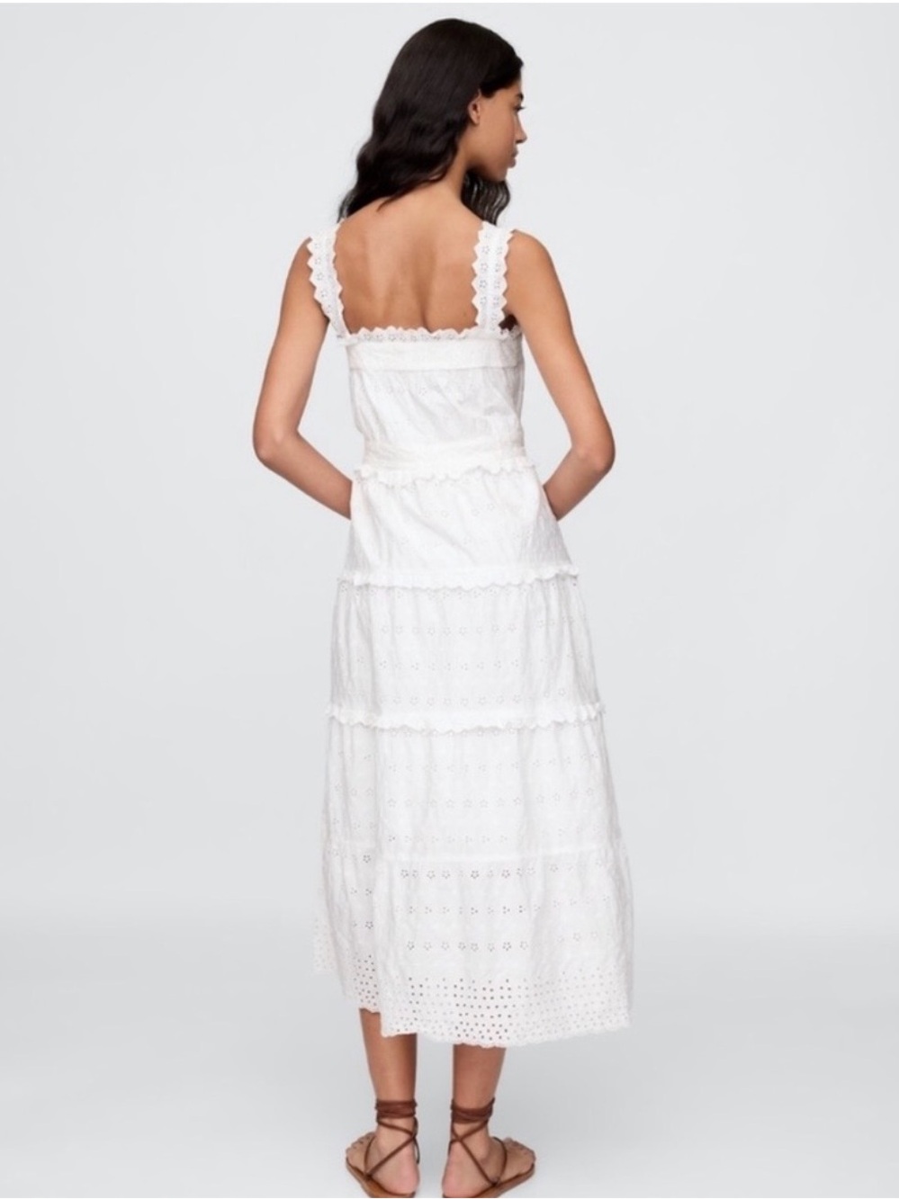 NWOT Gap x Doen White Lace Eyelet Tiered Midi Dress - Picture 2 of 7